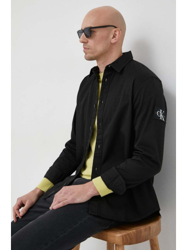 Риза Calvin Klein Jeans мъжка в черно със свободна кройка с класическа яка J30J323255