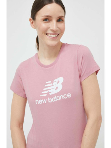 Памучна тениска New Balance в розово