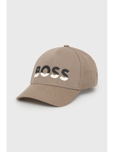 Памучна шапка с козирка BOSS Boss Athleisure в зелено с принт