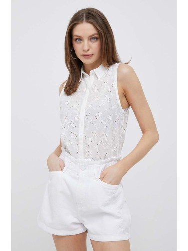 Памучна риза Pepe Jeans Eris дамска в бяло със стандартна кройка с класическа яка