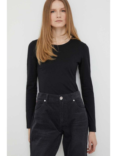 Памучна блуза с дълги ръкави Calvin Klein в черно
