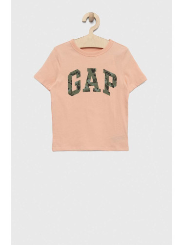 Детска памучна тениска GAP в оранжево с принт