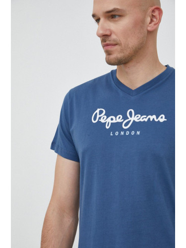 Памучна тениска Pepe Jeans Eggo в тъмносиньо с принт