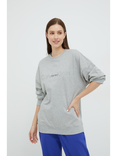 Горнище на пижама с дълги ръкави Calvin Klein Underwear в сиво с апликация
