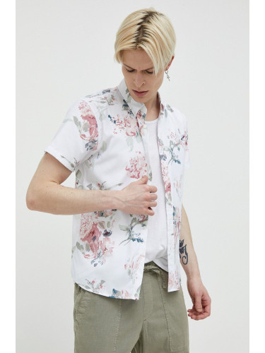 Риза Abercrombie & Fitch мъжка в бяло със стандартна кройка с яка с копче