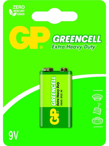 Цинк карбонова батерия GP 1604GLF-U1, 6F22, 9V, Greencell, 1 бр. блист