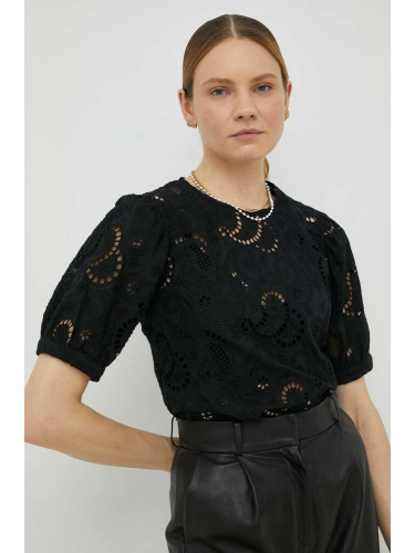 Памучна блуза Herskind дамска в черно с изчистен дизайн