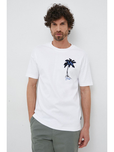 Памучна тениска BOSS в бяло с апликация