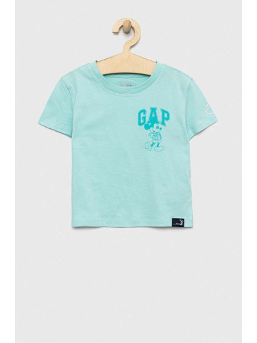 Детска памучна тениска GAP x Disney в тюркоазено