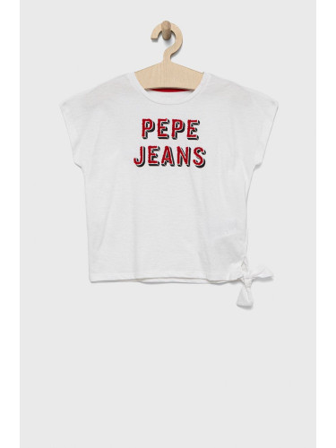 Детска памучна тениска Pepe Jeans в бяло