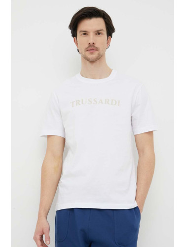 Памучна тениска Trussardi в бяло с принт