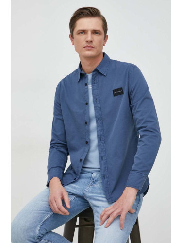 Памучна риза Calvin Klein Jeans мъжка със стандартна кройка с класическа яка