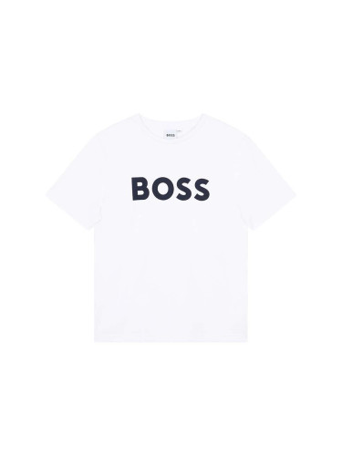 Детска памучна тениска BOSS в бяло с принт