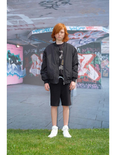 Детски памучен къс панталон Sisley в черно с регулируема талия