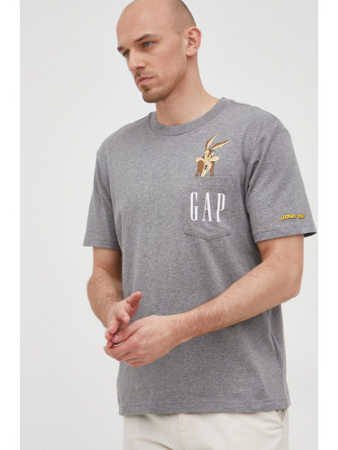Памучна тениска GAP в сиво с принт