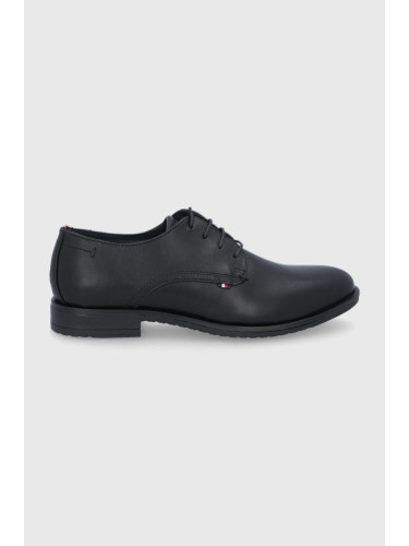 Кожени половинки обувки Tommy Hilfiger мъжко в черно