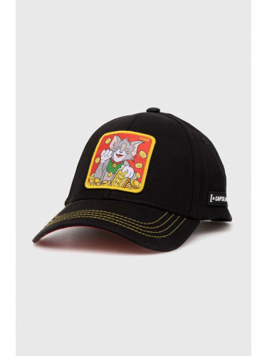 Памучна шапка с козирка Capslab TOM & JERRY в черно с апликация