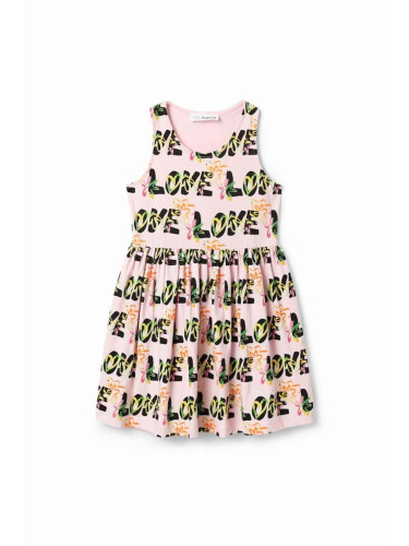 Детска памучна рокля Desigual в розово къс модел разкроен модел