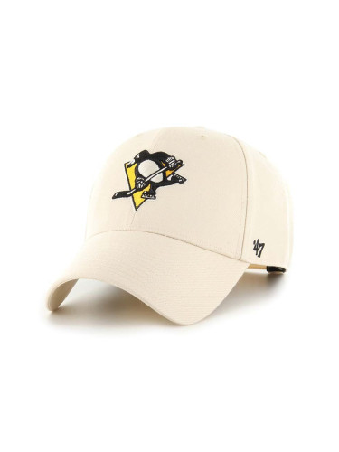 Шапка с козирка с вълна 47 brand NHL Pittsburgh Penguins в бежово с апликация