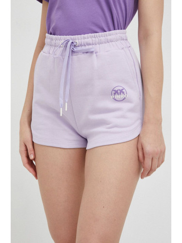 Памучен къс панталон Pinko в лилаво с принт с висока талия