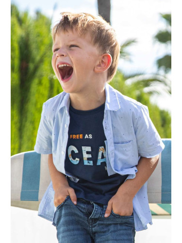 Детска памучна тениска Mayoral в тъмносиньо с принт