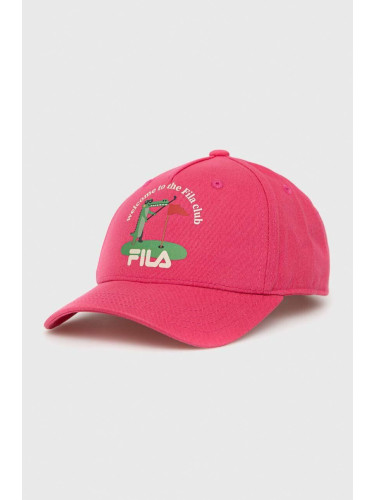 Детска памучна шапка с козирка Fila в розово с принт