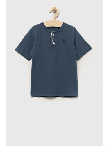 Детска памучна тениска Abercrombie & Fitch в синьо с изчистен дизайн