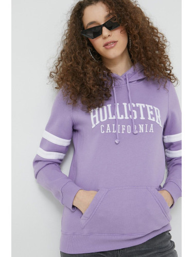 Суичър Hollister Co. в лилаво с качулка с апликация