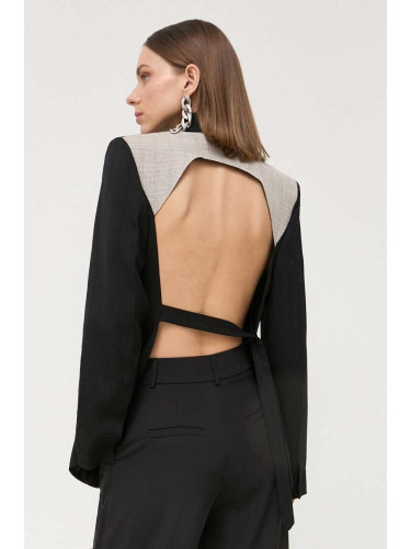 Вълнено сако Victoria Beckham в черно без закопчаване с изчистен дизайн