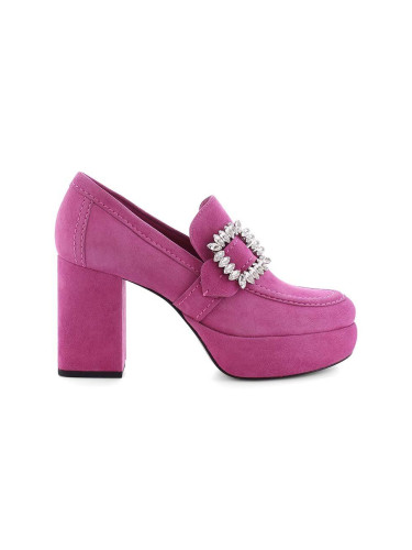 Велурени обувки с дебел ток Kennel & Schmenger Indie в розово с висок ток 91-57150