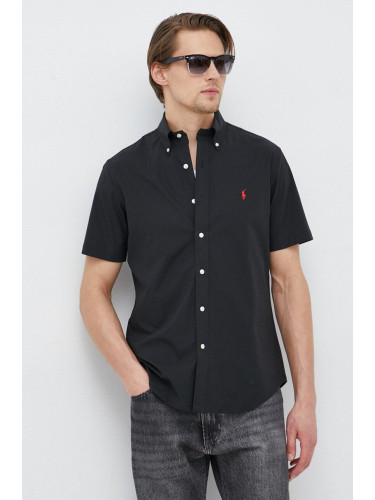 Риза Polo Ralph Lauren мъжка в черно със стандартна кройка с яка копче 710867700