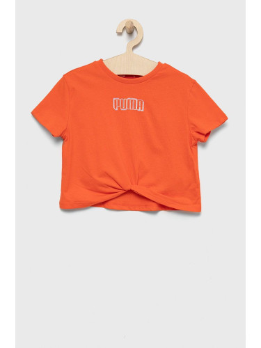 Детска памучна тениска Puma 846949 в оранжево