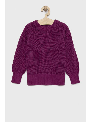 Детски памучен пуловер GAP в лилаво от лека материя