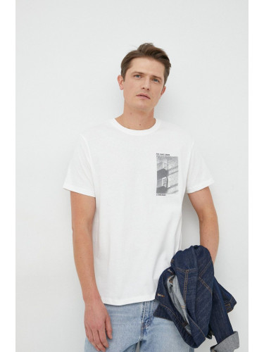 Памучна тениска Pepe Jeans в бяло с принт