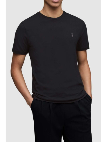 Памучна тениска AllSaints в черно с изчистен дизайн