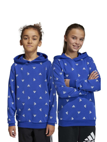 Детски суичър adidas U BLUV HD в синьо с качулка с десен