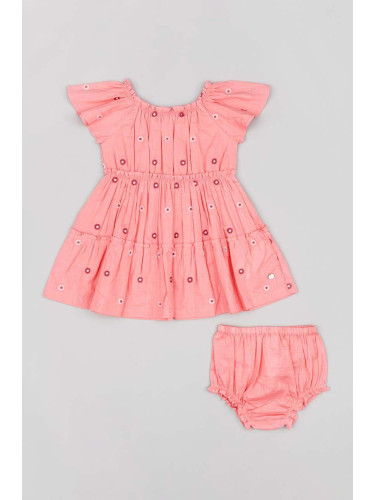 Детска памучна рокля zippy в розово къс модел разкроен модел