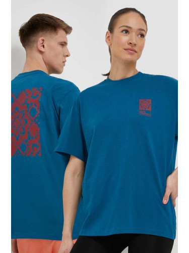 Памучна тениска Jack Wolfskin 10 в синьо с принт