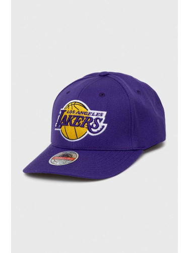 Шапка с козирка с вълна Mitchell&Ness Los Angeles Lakers в лилаво с апликация