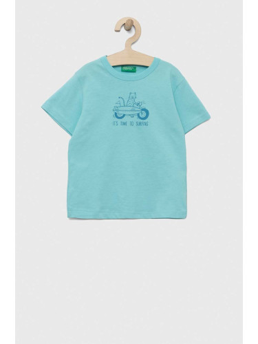 Детска памучна тениска United Colors of Benetton в синьо