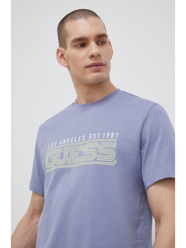 Памучна тениска Guess в сиво с десен