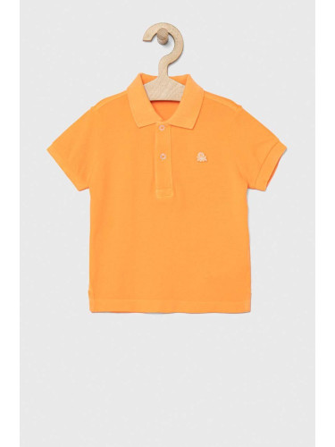 Детска памучна тениска с яка United Colors of Benetton в оранжево с изчистен дизайн