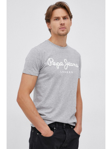 Тениска Pepe Jeans Original Stretch в сиво с принт