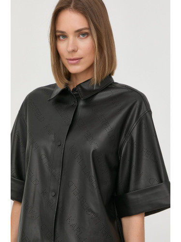Риза Karl Lagerfeld дамска в черно със свободна кройка с класическа яка