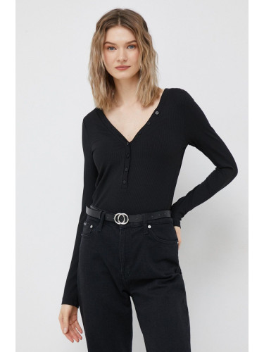 Блуза с дълги ръкави Calvin Klein в черно