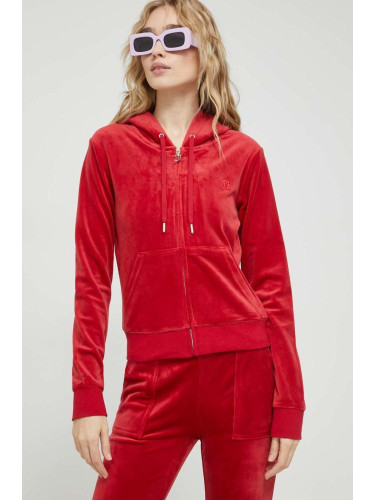 Суичър Juicy Couture Robertson в червено с качулка с изчистен дизайн