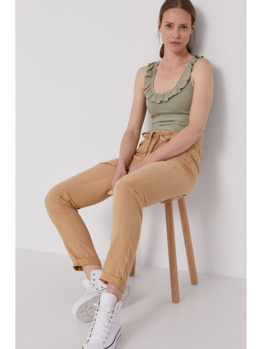 Панталон Pepe Jeans Dash дамски в кафяво със стандартна кройка, със стандартна талия