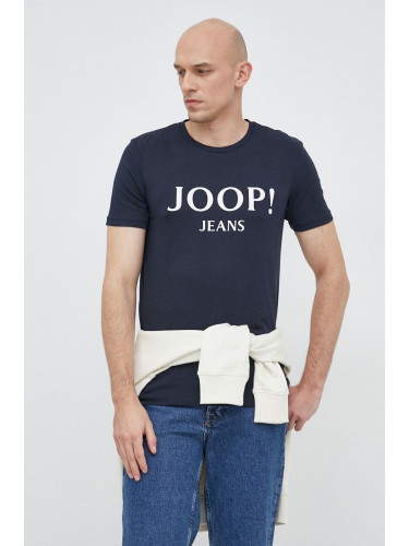 Памучна тениска Joop! в тъмносиньо с принт