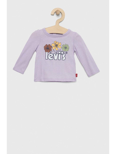 Бебешка памучна блуза с дълъг ръкав Levi's в лилаво