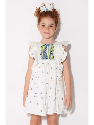 Детска памучна рокля Mayoral в бяло къс модел разкроен модел